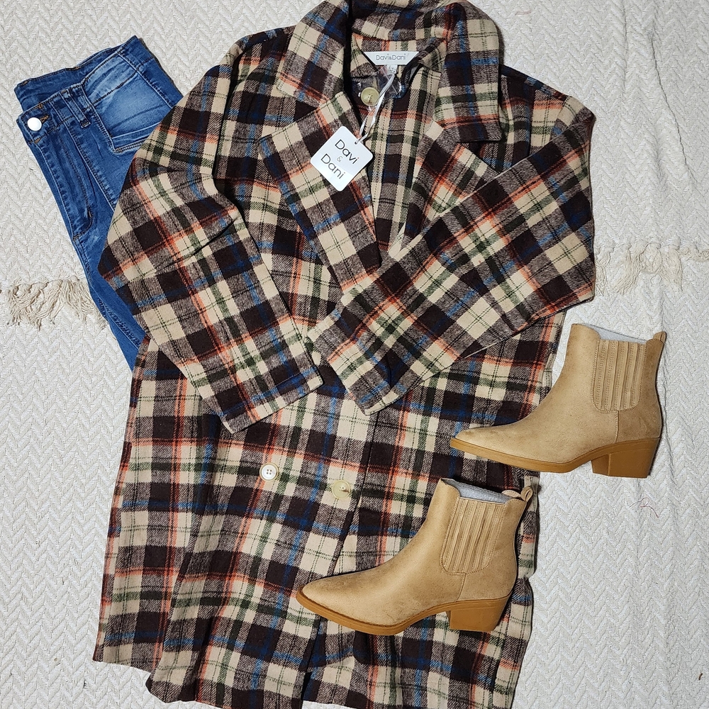 DAVI & DANI Plaid Boho Colorblock Shacket Jacket
